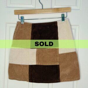 Pacsun Womens Neutral Brown Patchwork Corduroy Skirt Size 25 XS